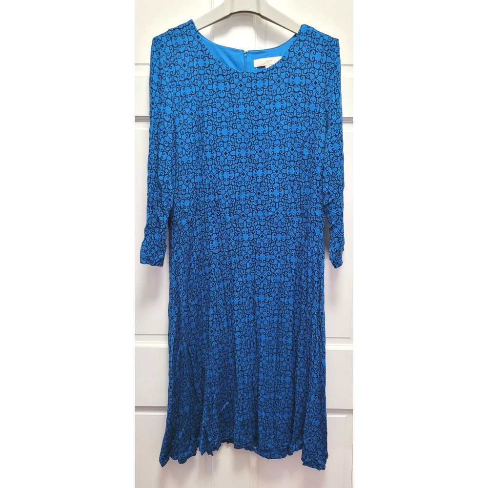 Loft Women's 3/4 Sleeves A-Line Round Neck Rayon Dress - Electric Blue - XL